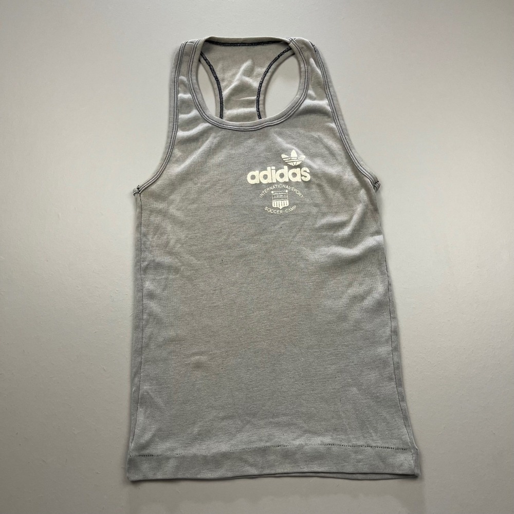 Adidas Tank Top Mens XS Gray Vintage International Sport Soccer Racerback 70s